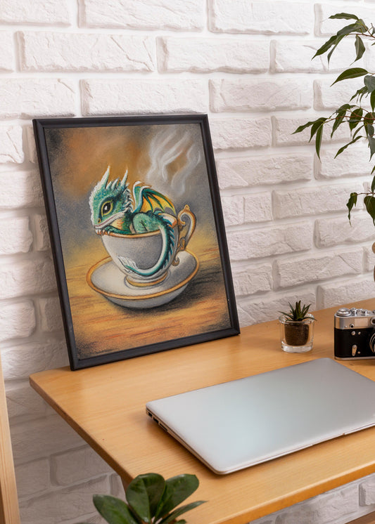 "Steeped in Magic" Baby Dragon in Teacup Pastel Print