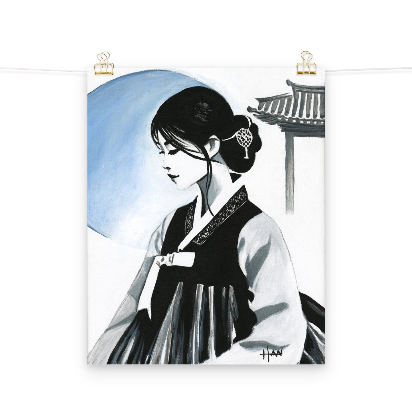 "Diana" Korean Acrylic Painting, Modern Minimalist Korean Hanbok Art Print