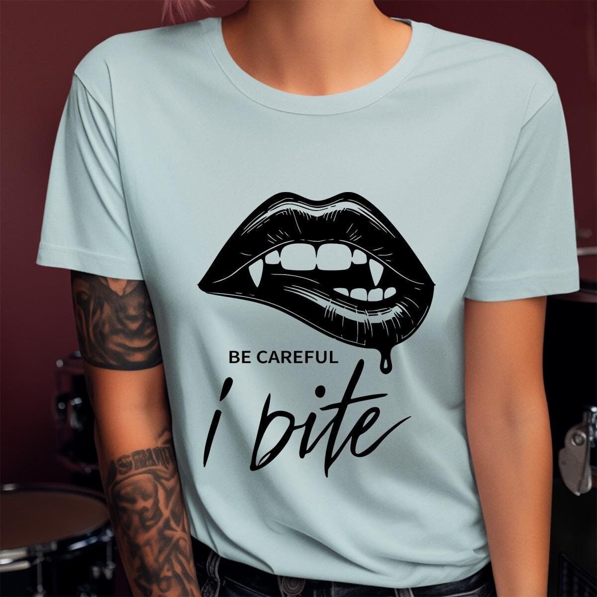 Vampire Fang Bite Gothic Emo Shirt - Perfect Dark Aesthetic Vampire Tee for Horror Fans