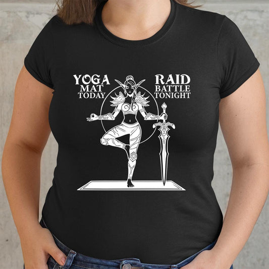 World of Warcraft Yoga & Battle Raid Shirt, WoW Raid Night Gaming Merch, DnD Raiding Gamers Geeky Yogi Gift Funny Nerdy Gamer Girl Shirt