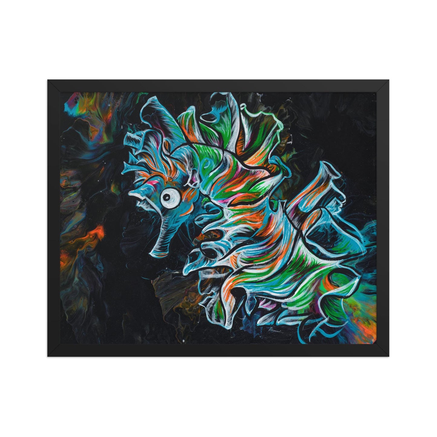 Seahorse Acrylic Art Print, Coastal Ocean Animal Wall Art, Beach House Dorm Office Cubicle Home Decor, Neon Sea Creature Marine Life Artwork