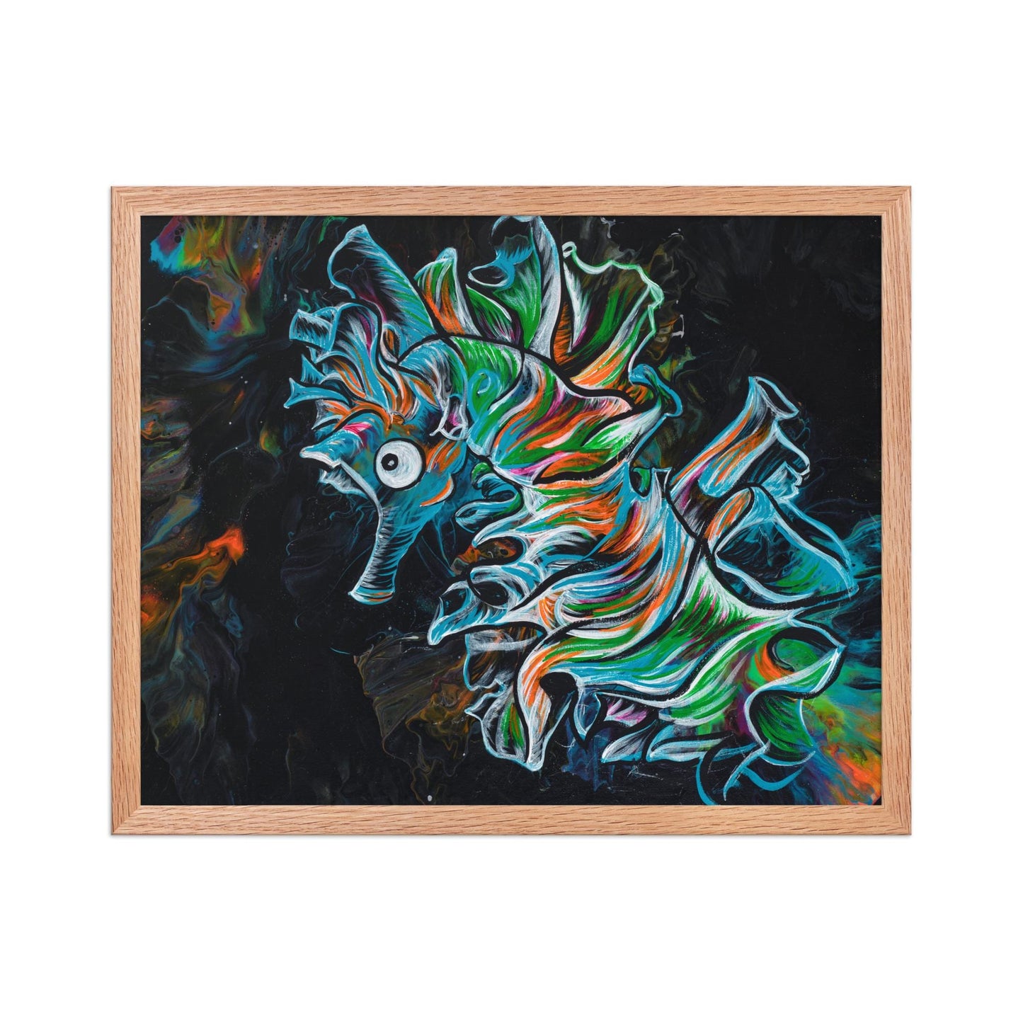 Seahorse Acrylic Art Print, Coastal Ocean Animal Wall Art, Beach House Dorm Office Cubicle Home Decor, Neon Sea Creature Marine Life Artwork