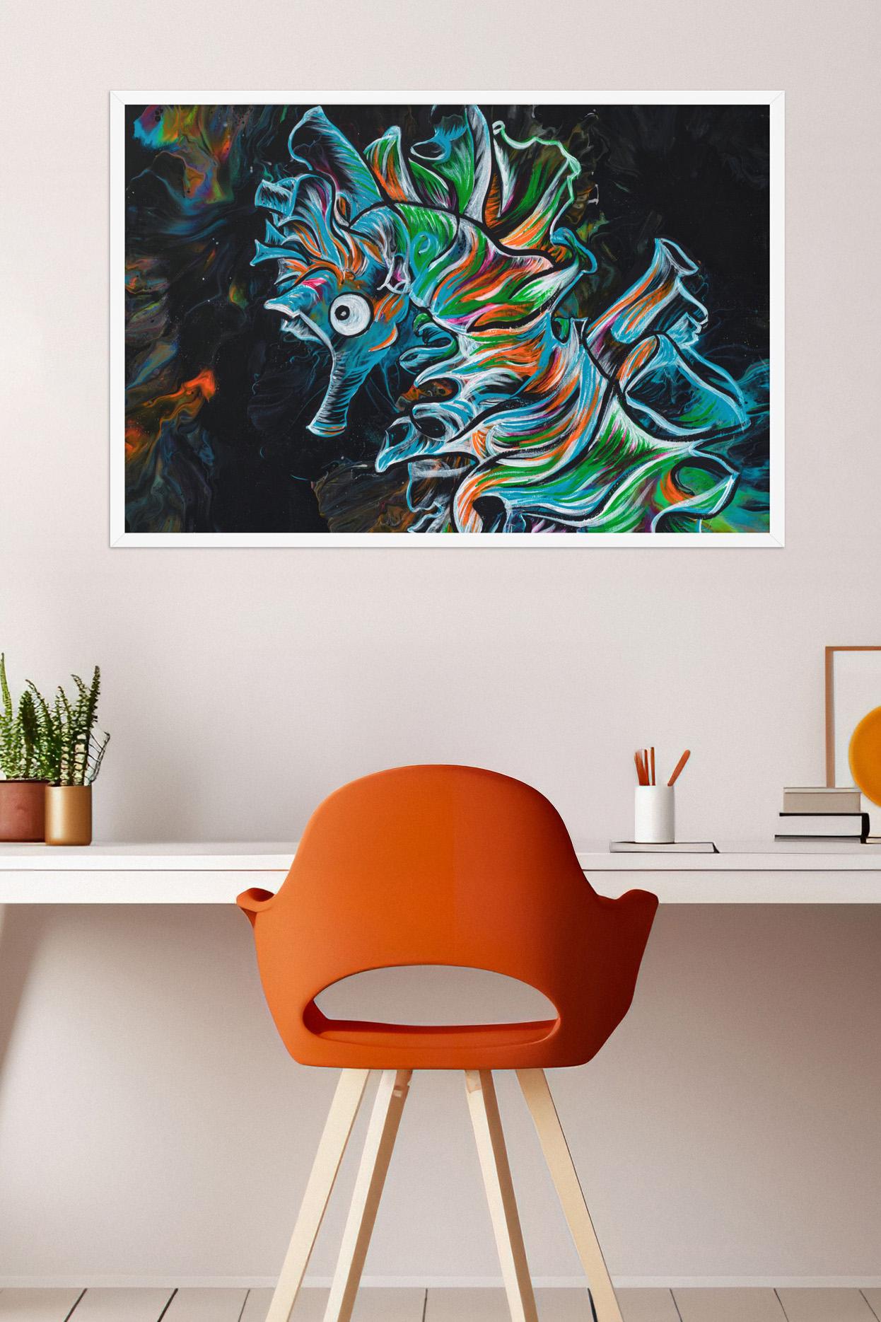 Neon Sea Creature Marine Life Artwork for Dorm Office or Home Wall Display