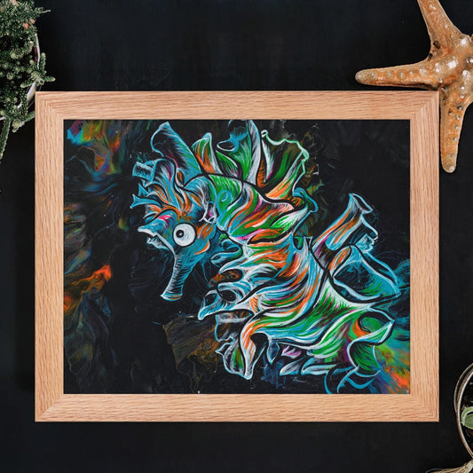 Coastal Ocean Animal Wall Art Seahorse Acrylic Painting for Beach or Nautical Decor