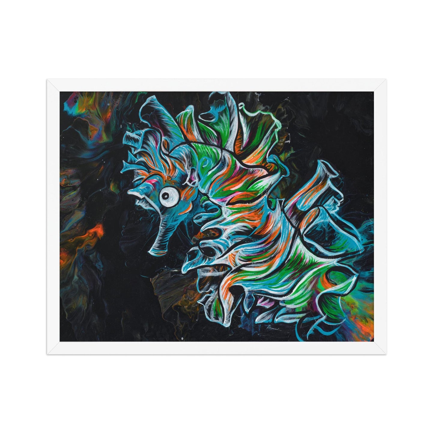 Seahorse Acrylic Art Print, Coastal Ocean Animal Wall Art, Beach House Dorm Office Cubicle Home Decor, Neon Sea Creature Marine Life Artwork