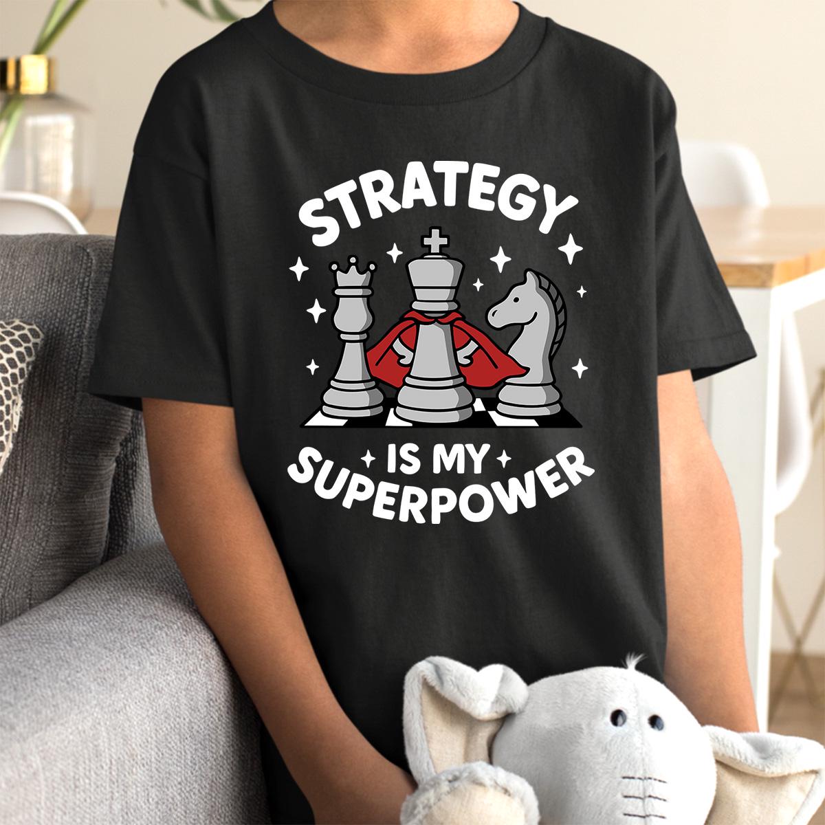 Geek Nerdy Gamer T-Shirt for Chess Fans Strategy Superpower Tee for Kids