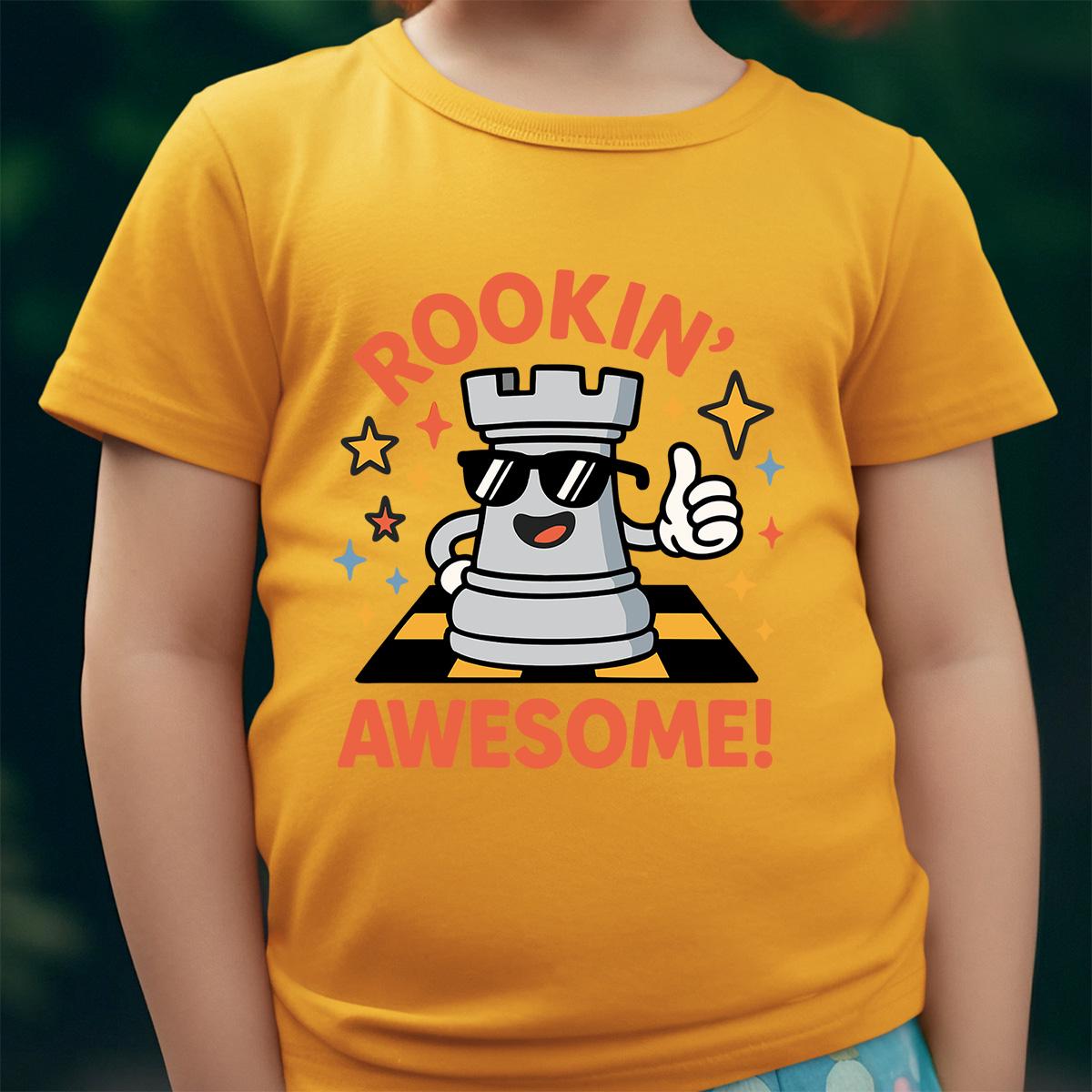 Rookin Awesome Kids Chess Shirt, Funny Chess Player T-Shirt for Boys and Girls, Checkmate Gift Tshirt, Board Game Nerdy Geek Kid Gamer Shirt