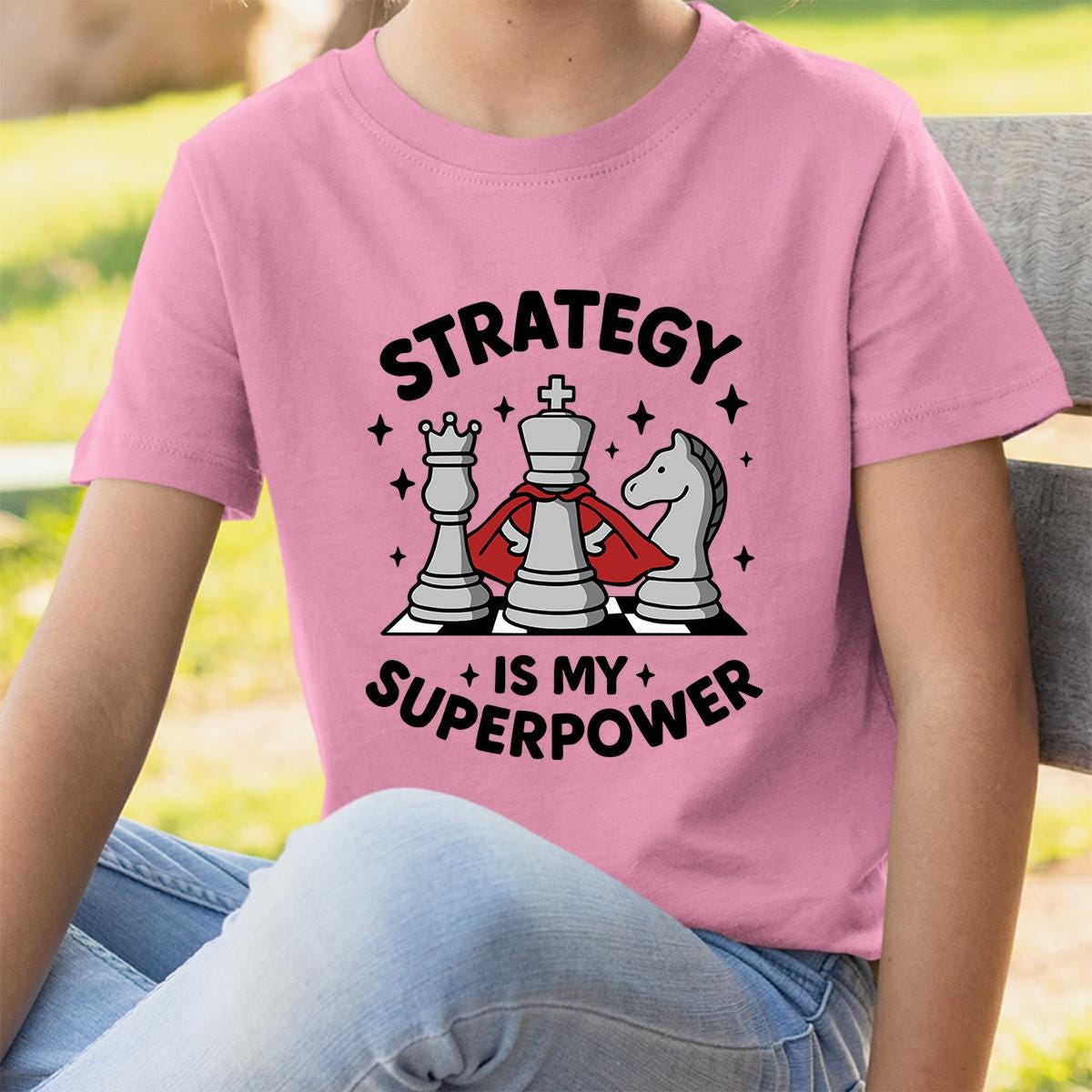 Strategy is My Superpower T-Shirt Funny Geek Chess Shirt for Kids Who Love Board Games