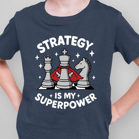 Funny Chess Player Shirt for Kids Strategy is My Superpower Checkmate Tee