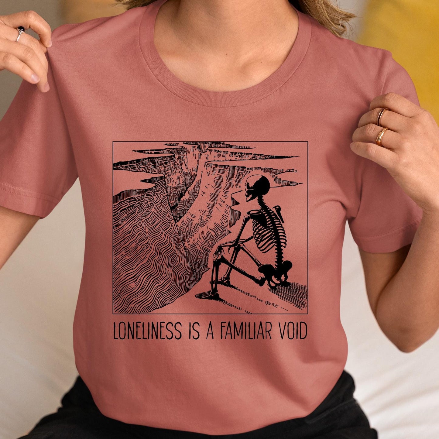Gothic aesthetic tee with emo skeleton graphic, perfect alt grunge gift for her
