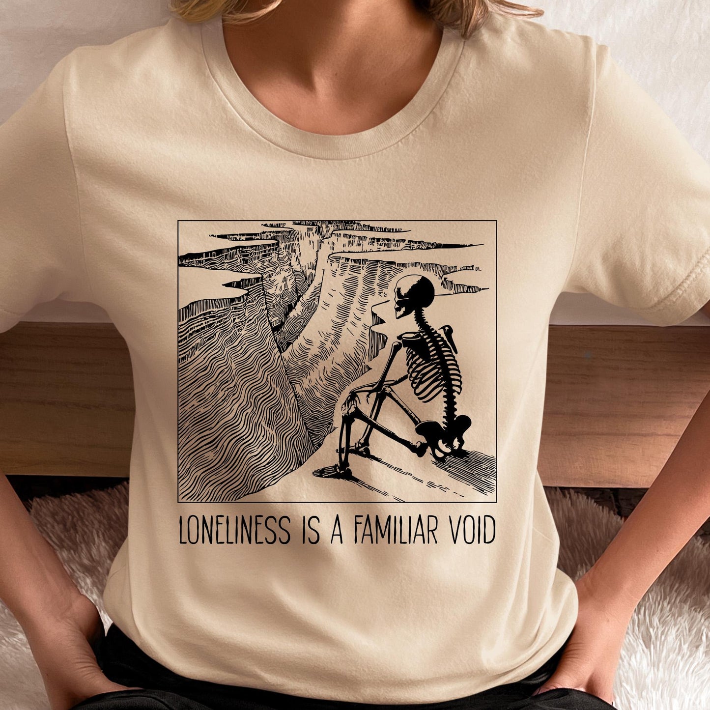 Loneliness Is a Familiar Void Skeleton Shirt with gothic aesthetic for emo grunge