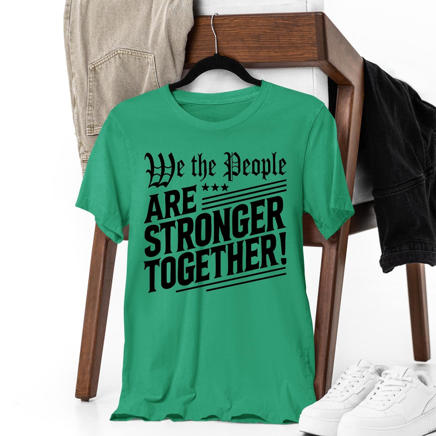 Celebrate unity and freedom with this We The People Are Stronger Together shirt, ideal for Independence Day, activism marches, or everyday patriotic expression.