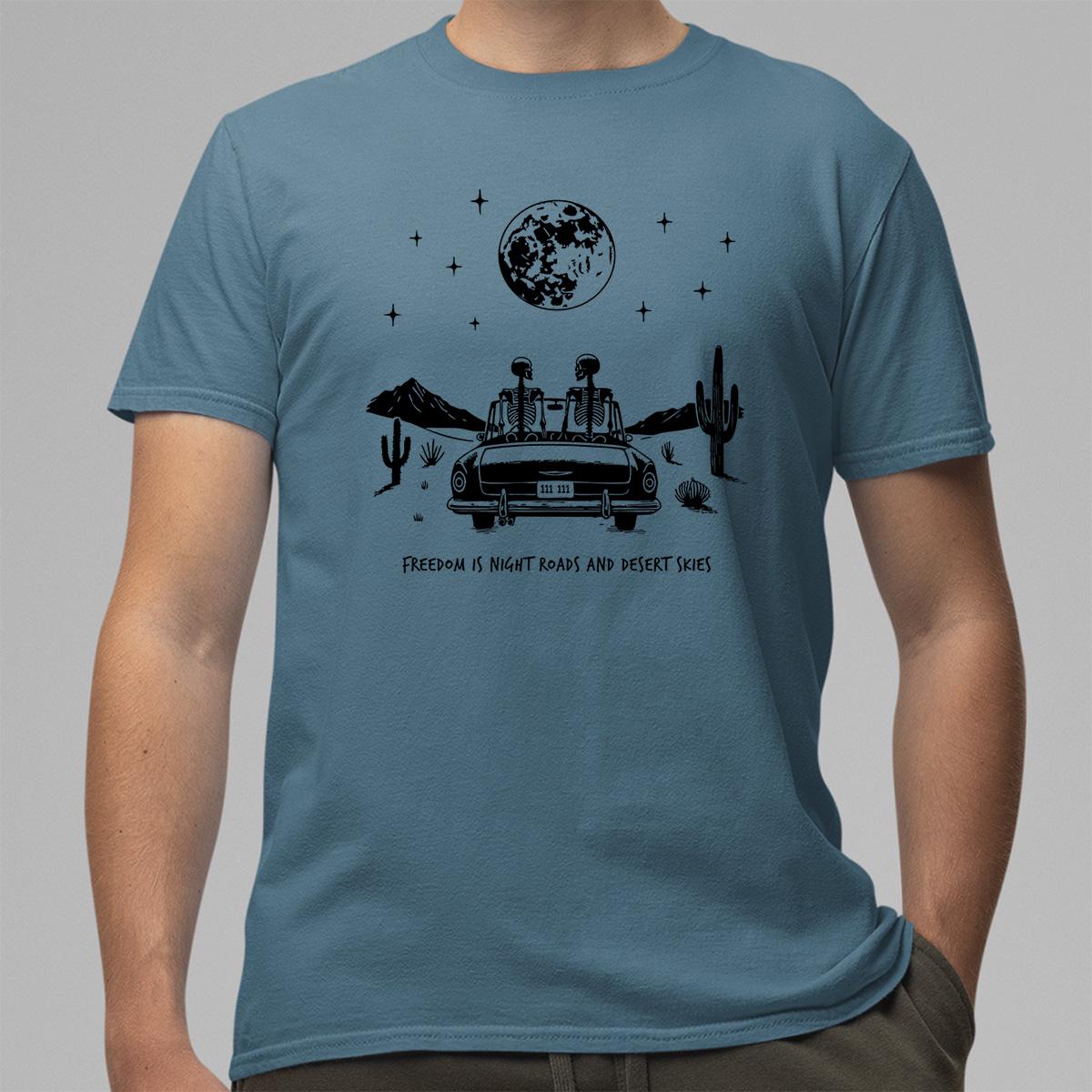 Emo Alt Goth Cowboy Apparel Freedom Is Night Roads Skeleton T-Shirt