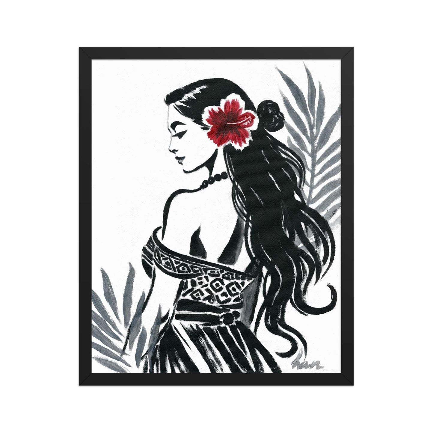 Acrylic painting of a Pacific Islander hula dancer, AAPI Polynesian girl art in tropical decor style, ideal for boho and modern interiors.