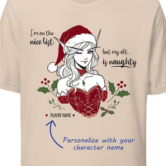 Personalize I'm Nice My Alt Is Naughty Shirt, Gamer Girl Christmas Shirt, World of Warcraft Christmas Holiday Gift, Kawaii Clothes Holiday