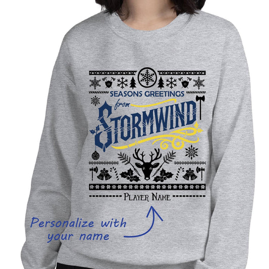 World of Warcraft Christmas Sweater – Cozy and nerdy ugly sweater for WoW gamers who proudly fight for the Alliance during the holidays.