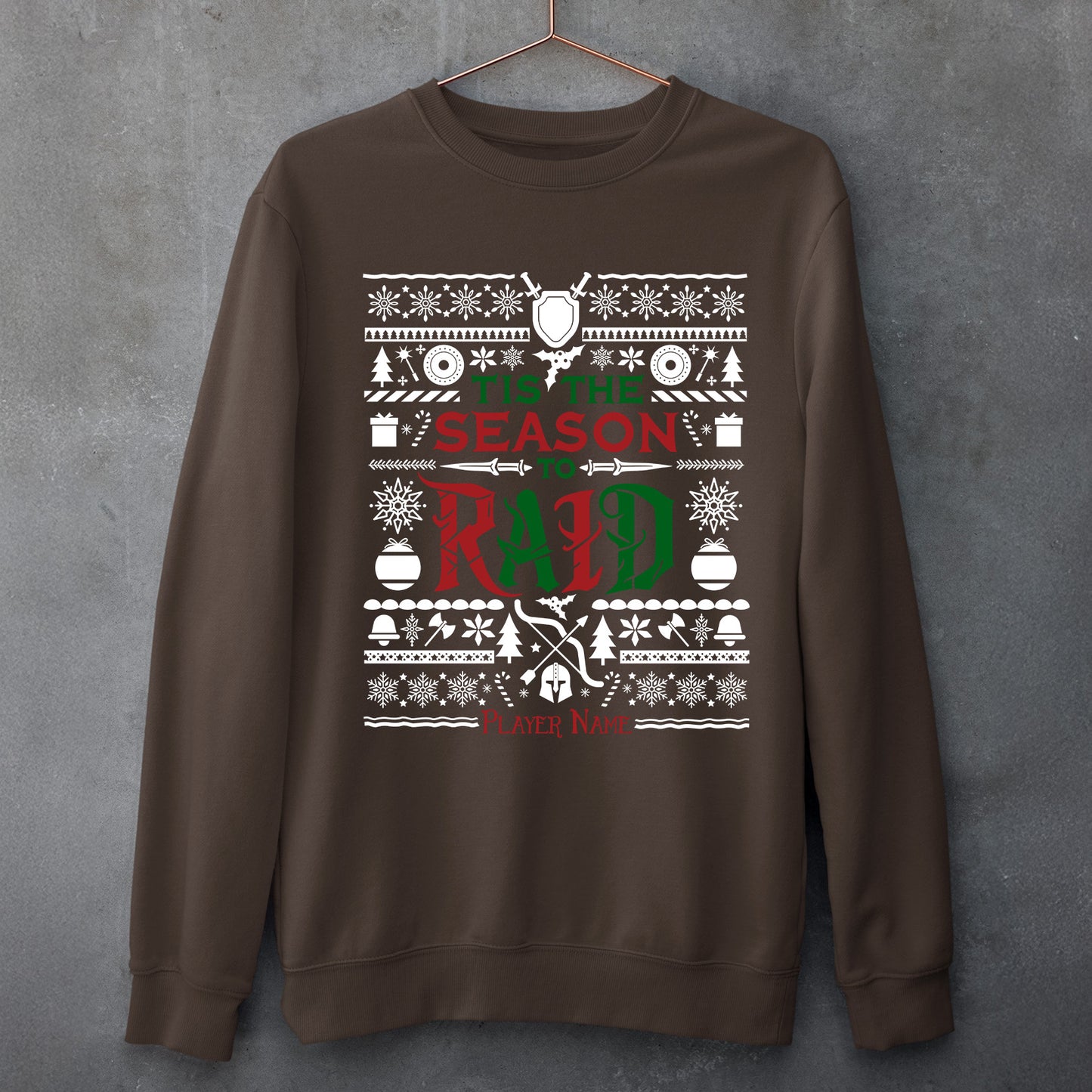 "Tis the Season to Raid" Gamer Christmas Sweater, World of Warcraft Christmas Holiday Sweatshirt (Personalize)