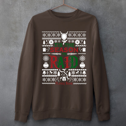 "Tis the Season to Raid" Gamer Christmas Sweater, World of Warcraft Christmas Holiday Sweatshirt (Personalize)