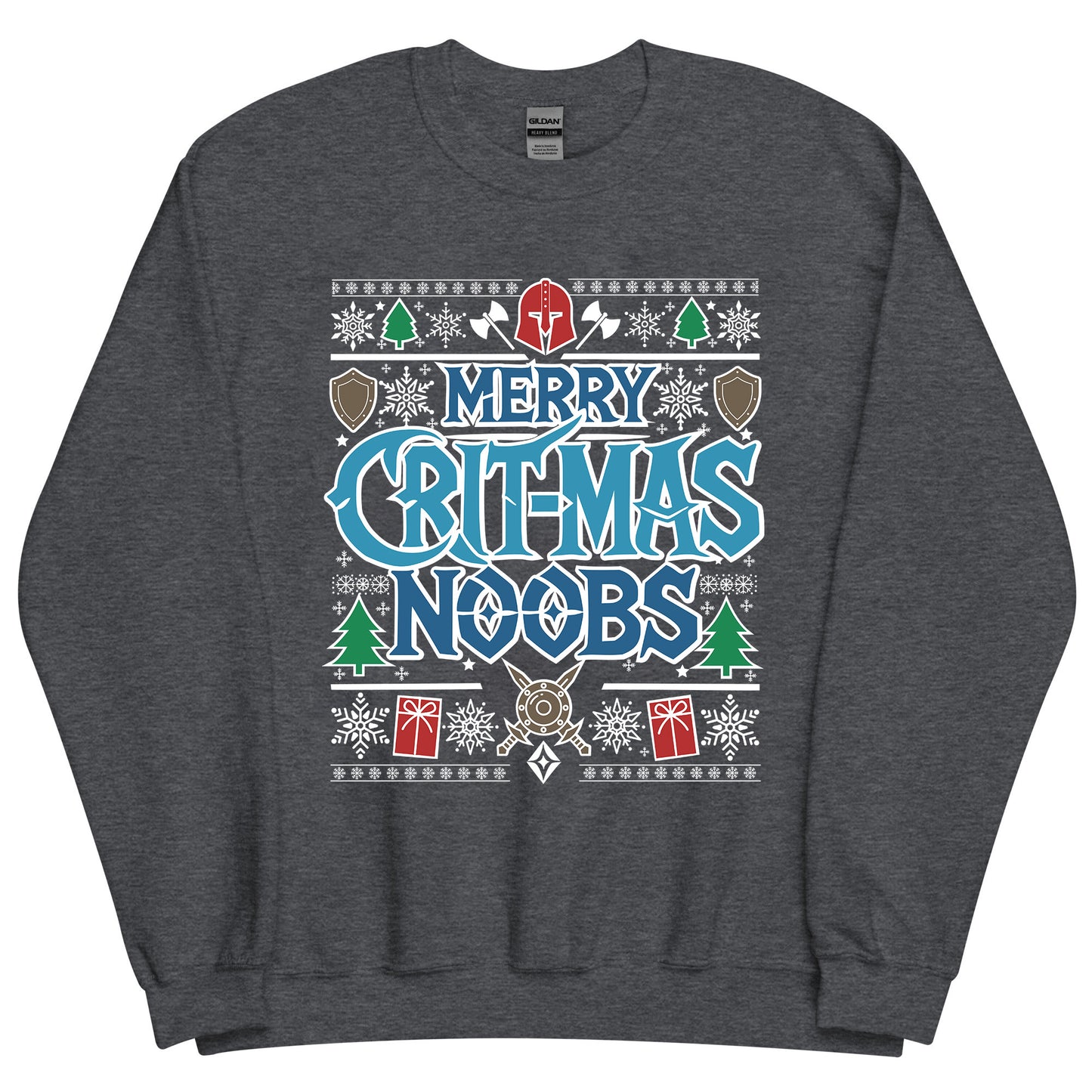 "Merry Crit-Mas Noobs" Ugly Christmas Sweater, Warcraft D&D MTG Holiday Sweatshirt