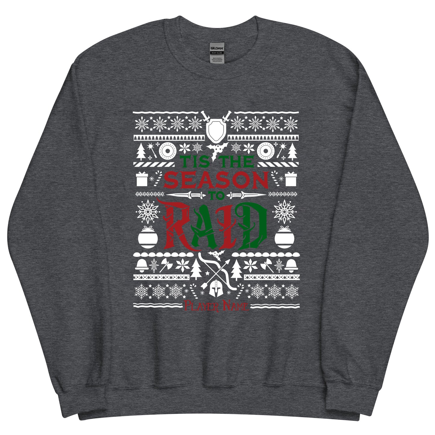 "Tis the Season to Raid" Gamer Christmas Sweater, World of Warcraft Christmas Holiday Sweatshirt (Personalize)