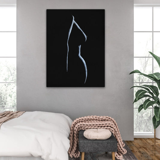 Graceful pastel figure drawing printed on canvas hanging on bedroom wall in canvas print