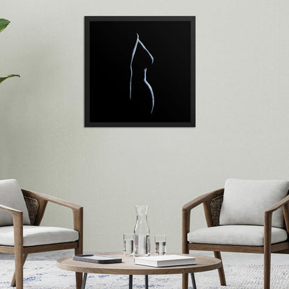 Black and white pastel figure drawing printed on black-framed museum-quality materials. Multiple sizes and frame colors to accommodate individual tastes, rooms, and spatial requirements.