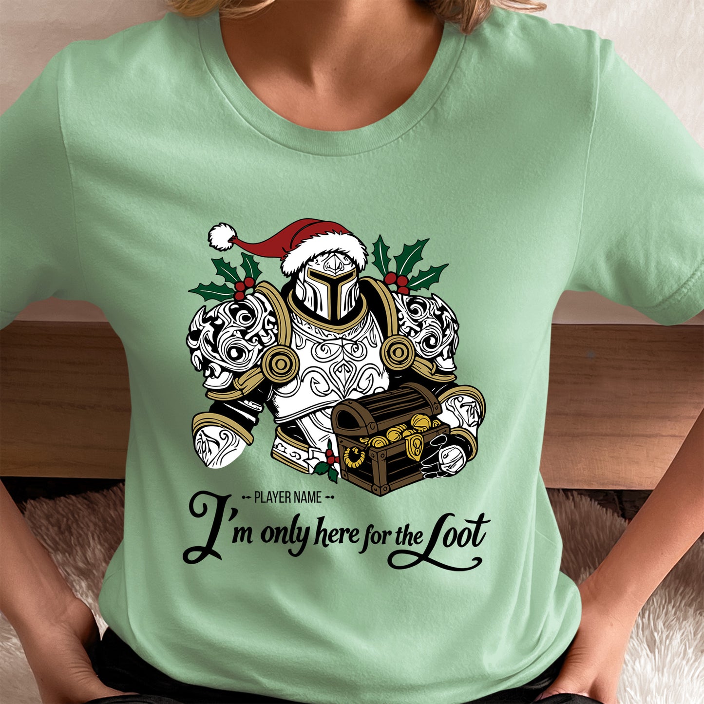"I'm Just Here for the Loot" Gamer Christmas Shirt, World of Warcraft Holiday (Personalize)