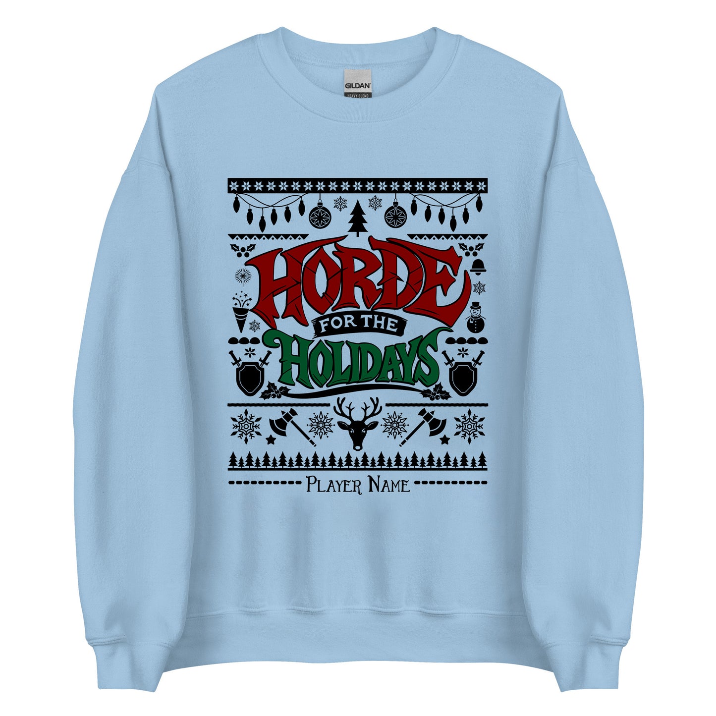 "Horde for the Holidays" Ugly Christmas Sweater, Warcraft Holiday Cozy Sweatshirt (Personalize)