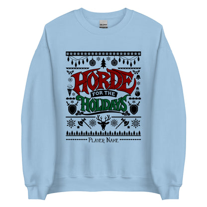 "Horde for the Holidays" Ugly Christmas Sweater, Warcraft Holiday Cozy Sweatshirt (Personalize)