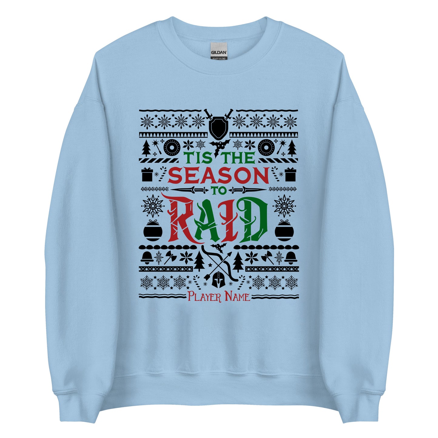 "Tis the Season to Raid" Gamer Christmas Sweater, World of Warcraft Christmas Holiday Sweatshirt (Personalize)