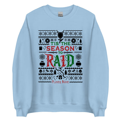 "Tis the Season to Raid" Gamer Christmas Sweater, World of Warcraft Christmas Holiday Sweatshirt (Personalize)