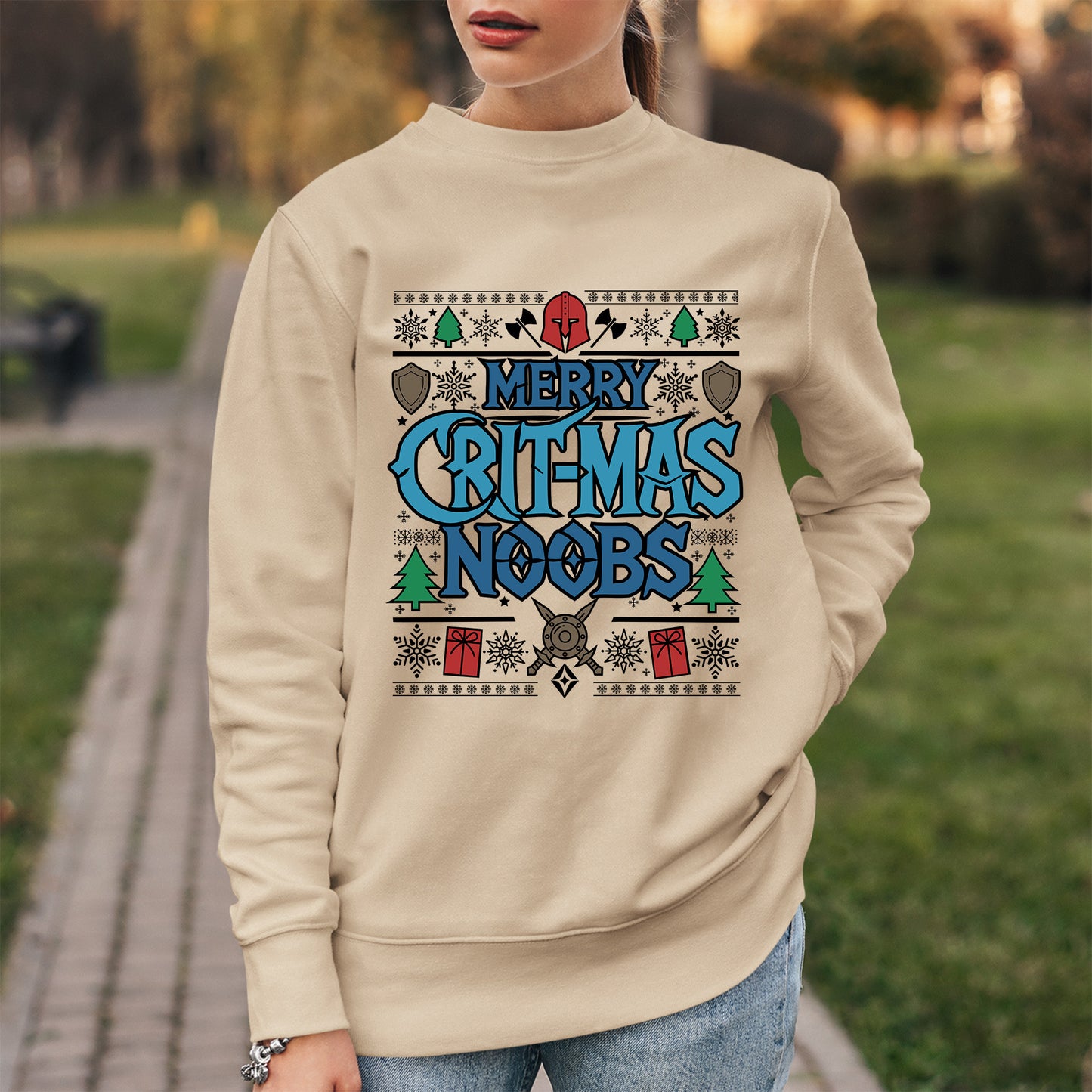 "Merry Crit-Mas Noobs" Ugly Christmas Sweater, Warcraft D&D MTG Holiday Sweatshirt