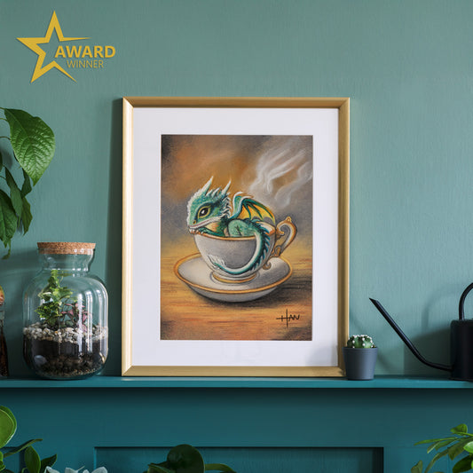 "Steeped in Magic" Baby Dragon in Teacup Pastel Print