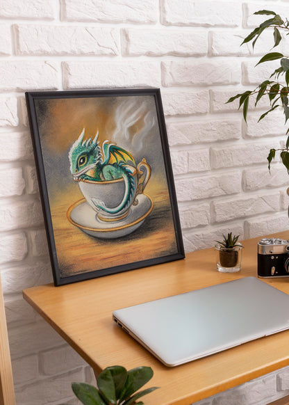 "Steeped in Magic" Baby Dragon in Teacup Pastel Print