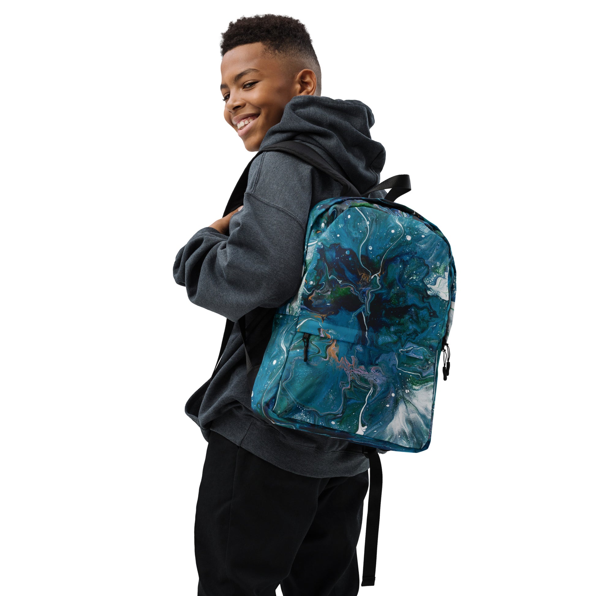 Crafted from water-resistant material, this backpack ensures your belongings stay protected and the design stays crisp and fresh, no matter the weather conditions.