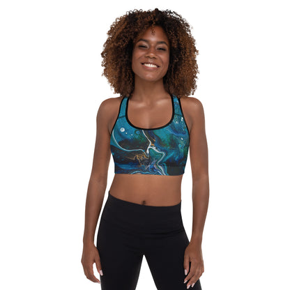 Breathable sports bra design to keep you feeling fresh and focused, with black pipping.