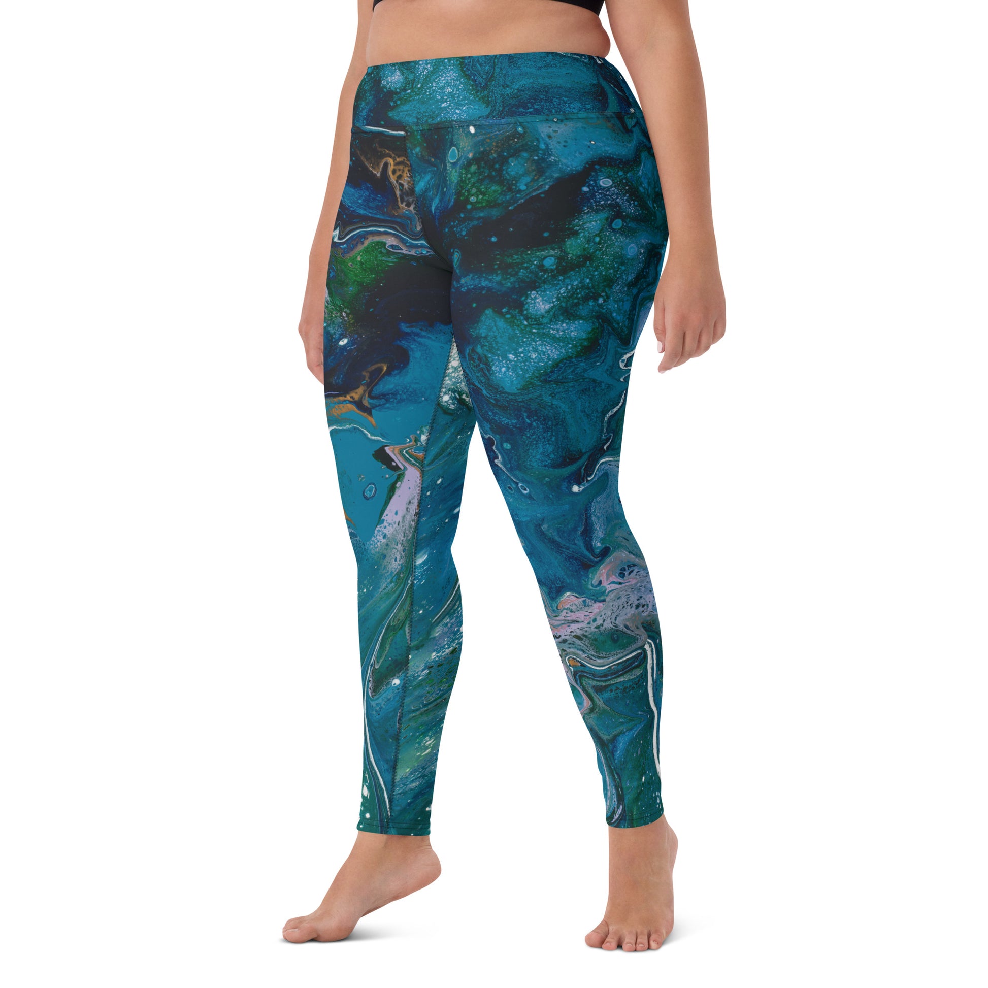 Yoga Pants Ultimate Comfort Flexible and Stylish for Women High-Waisted Leggings with Moisture-Wicking Activewear. View of pants from the front. Plus-sized model.