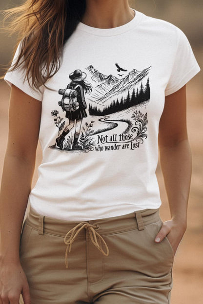 This &quot;Not All Who Wander Are Lost&quot; shirt is the ideal adventure quote tee, a perfect gift for travelers and campers with a love for exploration.
