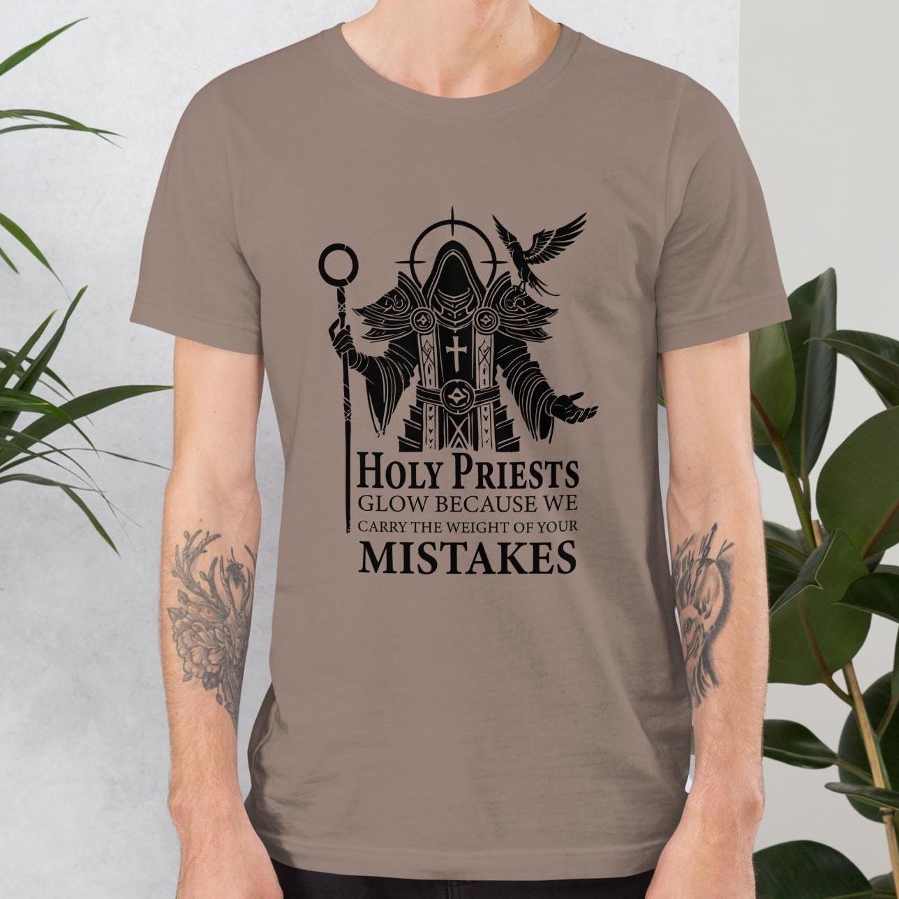 The Holy Priest shirt is ideal for World of Warcraft players, offering stylish gaming apparel for mages, warlocks, and priest WoW gamers.