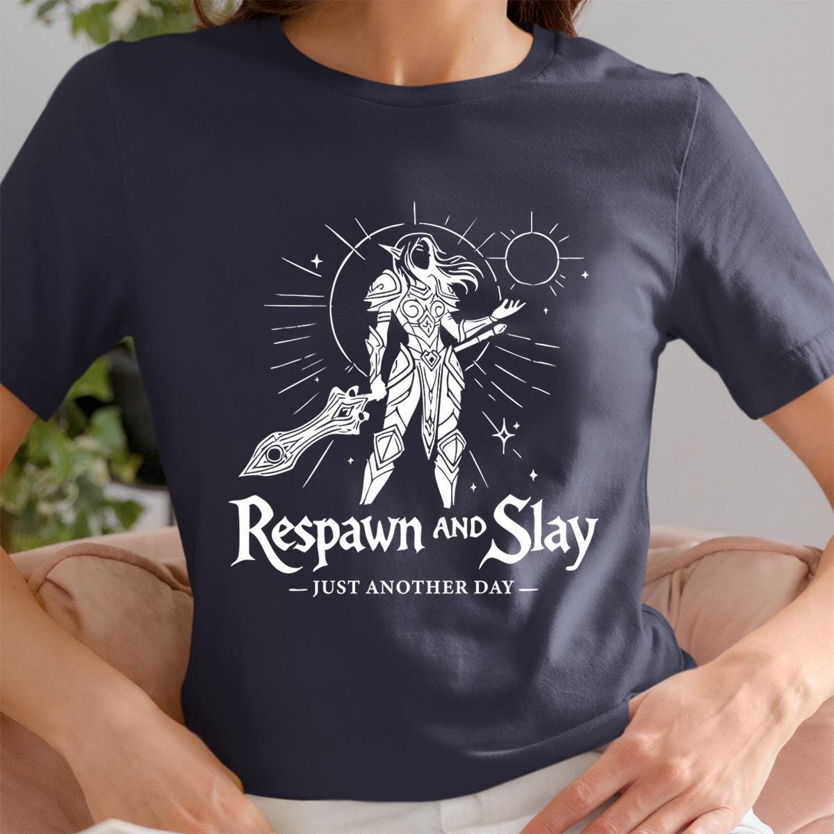 Gamer Girl Respawn & Slay Shirt, WoW Warcraft DnD Diablo Tee, RPG Gaming Apparel, Fantasy Gamer Gift for Her, Nerdy Geeky Girl Gaming Shirt
