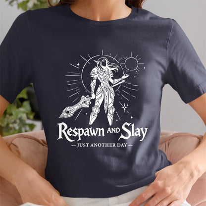 Gamer Girl Respawn & Slay Shirt, WoW Warcraft DnD Diablo Tee, RPG Gaming Apparel, Fantasy Gamer Gift for Her, Nerdy Geeky Girl Gaming Shirt
