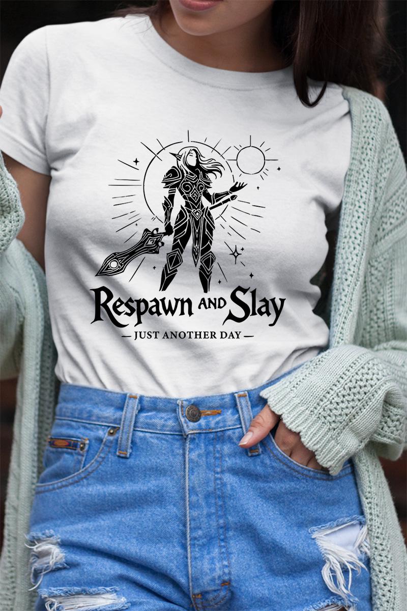 Gamer Girl Respawn & Slay Shirt, WoW Warcraft DnD Diablo Tee, RPG Gaming Apparel, Fantasy Gamer Gift for Her, Nerdy Geeky Girl Gaming Shirt