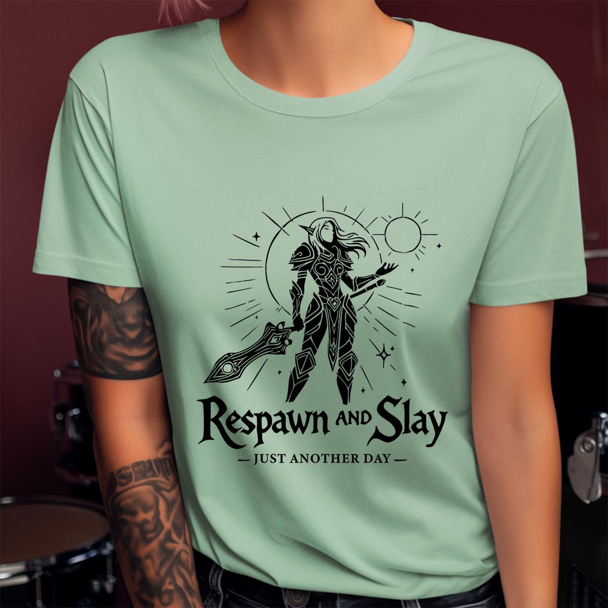 Gamer Girl Respawn & Slay Shirt, WoW Warcraft DnD Diablo Tee, RPG Gaming Apparel, Fantasy Gamer Gift for Her, Nerdy Geeky Girl Gaming Shirt