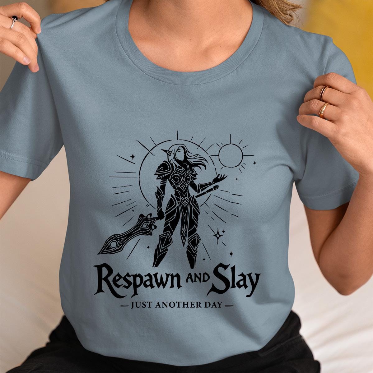 Gamer Girl Respawn & Slay Shirt, WoW Warcraft DnD Diablo Tee, RPG Gaming Apparel, Fantasy Gamer Gift for Her, Nerdy Geeky Girl Gaming Shirt