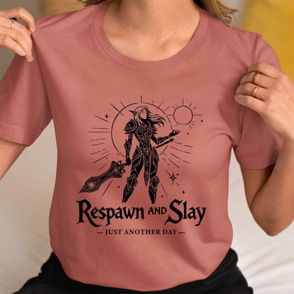Nerdy Geeky Girl Gaming Shirt - Fun Gamer Girl Respawn & Slay Tee for Gamers