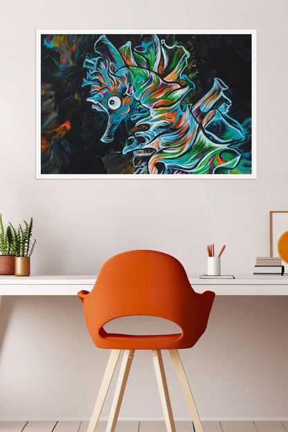 Neon Sea Creature Marine Life Artwork for Dorm Office or Home Wall Display