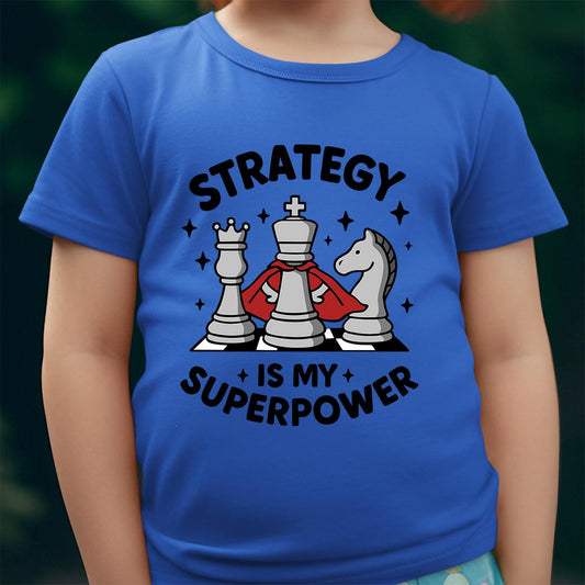 Strategy is My Superpower Chess Kids Shirt Funny Chess Player Tee for Boys and Girls