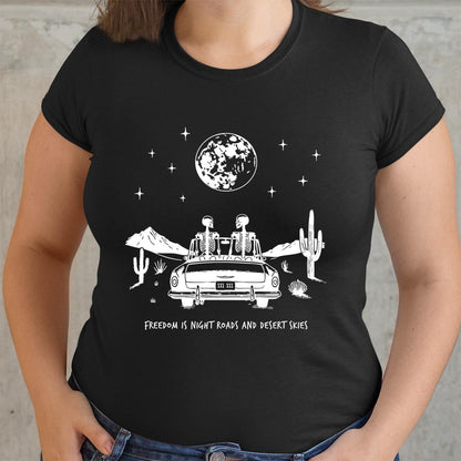 Freedom Is Night Roads & Desert Skies Skeleton Shirt Western Gothic Graphic Tee