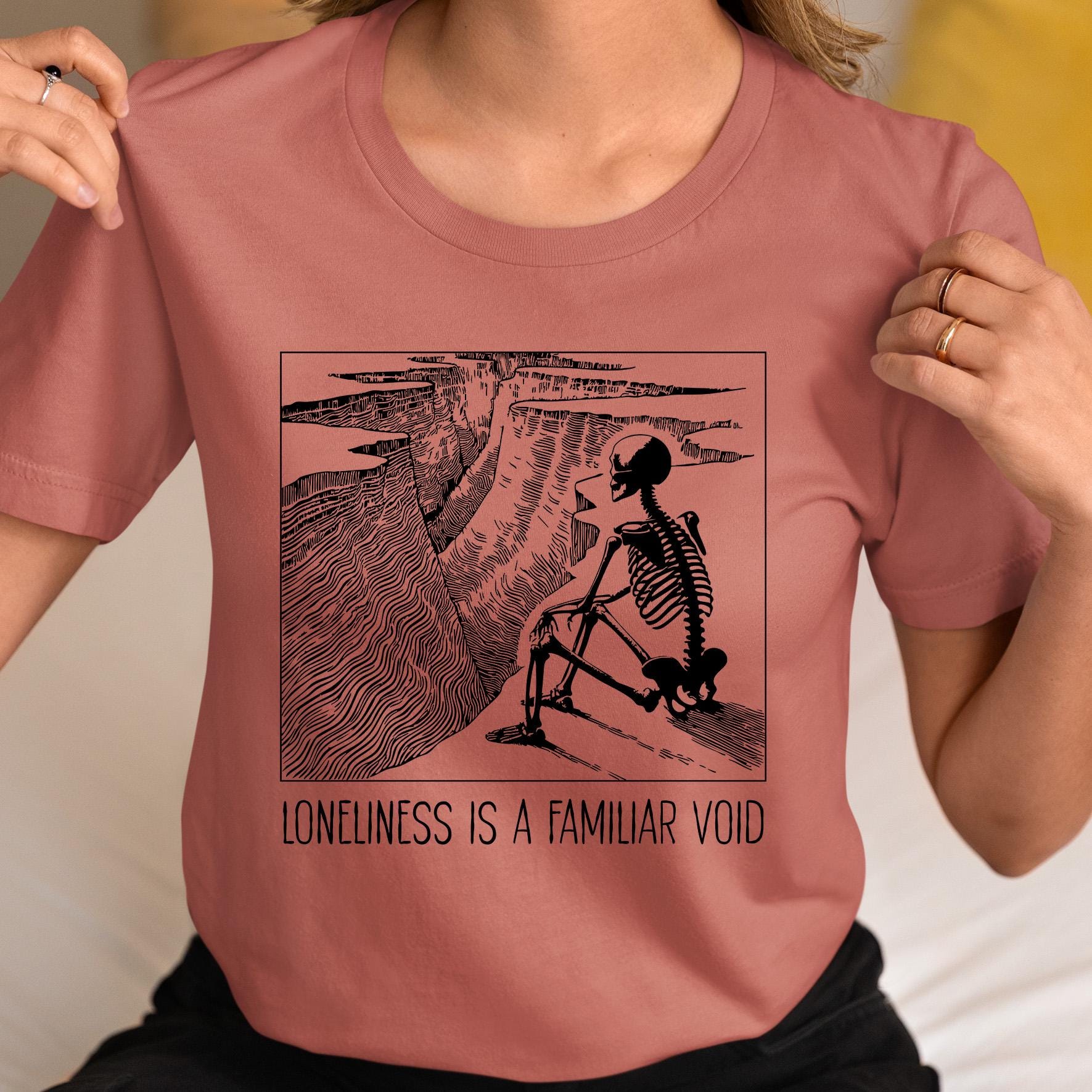 Gothic aesthetic tee with emo skeleton graphic, perfect alt grunge gift for her