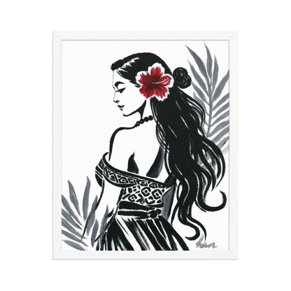Tropical Hawaii island-inspired art print of an AAPI Polynesian hula dancer, minimalist boho decor with Pacific Islander cultural flair.